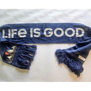 Life is Good Scarf Navy Blue Tassled Fringe Outdoor Acrylic Nylon Blend 8X76